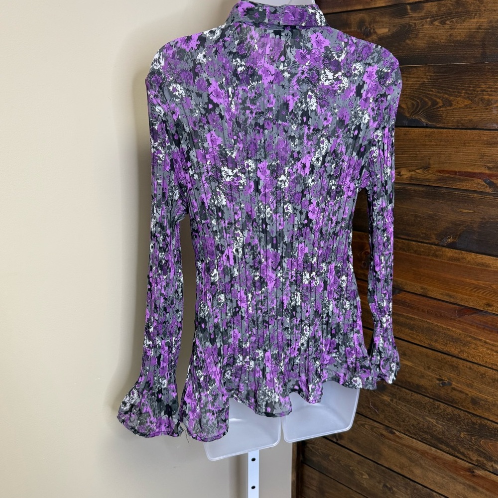 Apt 9 Floral Ruffle Women's Top Size L petite stretchy pleated material - Picture 4 of 9